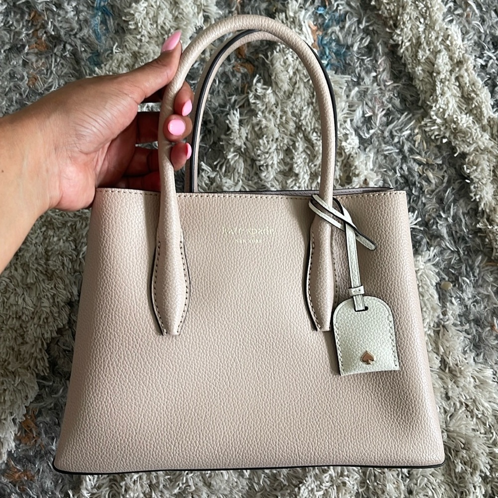 Kate Spade Cream Tan Leather small Top Zip Structured Tote Satchel Bag